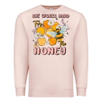 Pale Pink she works hard for the honey Premium Sweatshirt - MaliasSmallBusiness
