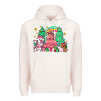 Pale Pink Unicorn Christmas trees Premium Hoodie - NancyCooperArtShop