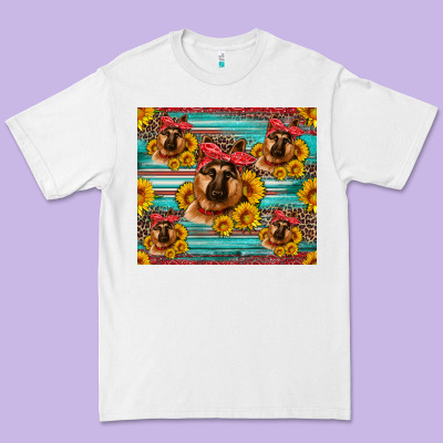 German Shepherd With Sunflowers Premium Tee Designed By Artiststas