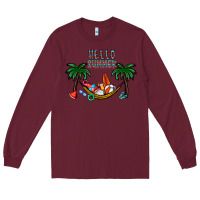 Burgundy hello summer Long Sleeve Tee - CowhideDigitalArt