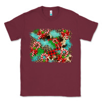 Burgundy Christmas Plaid Turquoise Glitter Cowhide Classic Tee - FaDigitalArtStudio