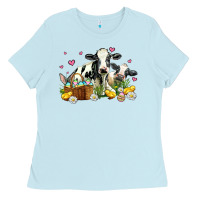 Baby Blue easter cows with chicks Ladies Tee - AdoDesignShop