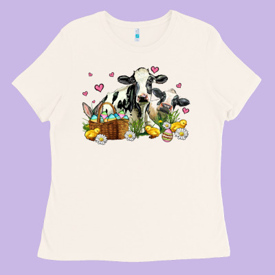 Easter Cows With Chicks Ladies Tee Designed By Adodesignshop