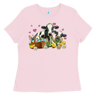 Bubblegum Pink easter cows with chicks Ladies Tee - AdoDesignShop