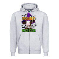 Heather Grey Spooky heifer halloween Zipper Hoodie - Artiststas