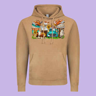 Vintage Hoodie farm truck coffee cups