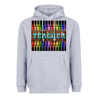 Heather Grey Teacher Crayons Heavyweight Hoodie - LillyAllenDesigns