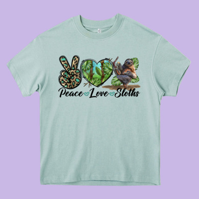 Peace Love Sloths Heavy Core Tee Designed By Lillyallendesigns