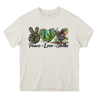 Cream Peace Love Sloths Heavy Core Tee - LillyAllenDesigns