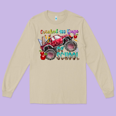 Crushed 100 Days Of School Long Sleeve Tee Designed By Racoondesign