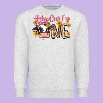 Holy Cow I'm One Premium Sweatshirt Designed By Maliassmallbusiness