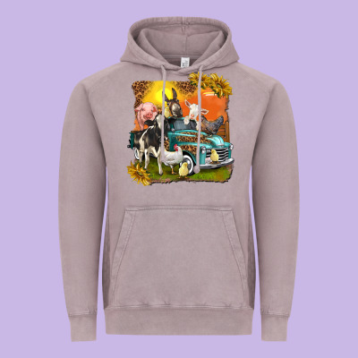 Vintage Hoodie farm truck with farm animals
