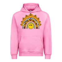 Fuchsia Pink fall smiley face groovy rainbow Urban Hoodie - BarkalooDesign