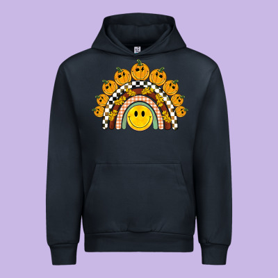 Fall Smiley Face Groovy Rainbow Urban Hoodie Designed By Barkaloodesign