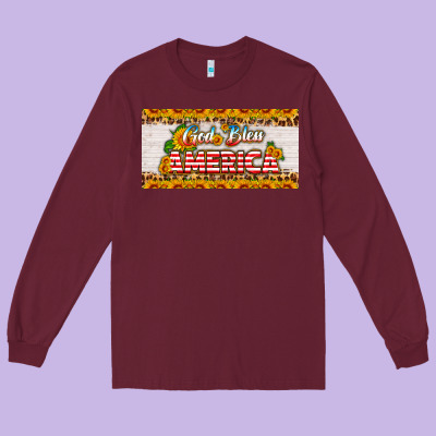 God Bless America Sunflower License Plate Long Sleeve Tee Designed By Hra Design Shop