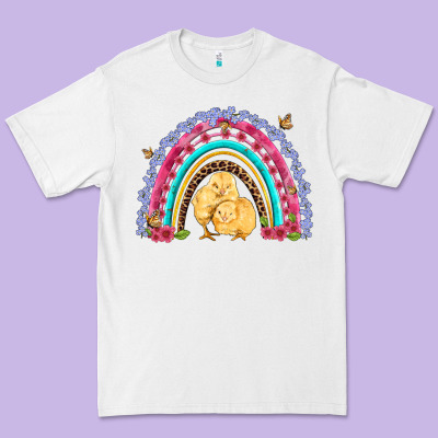Easter Flowers And Butterfly With Chicks Rainbow Premium Tee Designed By Artiststas