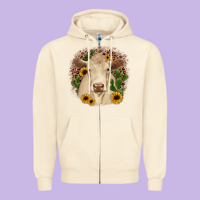 Charolais Leopard Cactus Sunflower Zipper Hoodie Designed By Jahusdesignshop