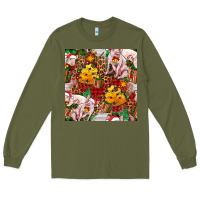 Army Green christmas pig  tartan with  hay and christmas ligh Long Sleeve Tee - FaDigitalArtStudio