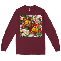 Burgundy christmas pig  tartan with  hay and christmas ligh Long Sleeve Tee - FaDigitalArtStudio