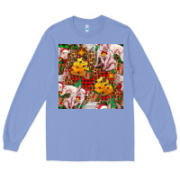 Colony Blue christmas pig  tartan with  hay and christmas ligh Long Sleeve Tee - FaDigitalArtStudio