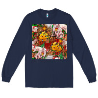 Navy christmas pig  tartan with  hay and christmas ligh Long Sleeve Tee - FaDigitalArtStudio