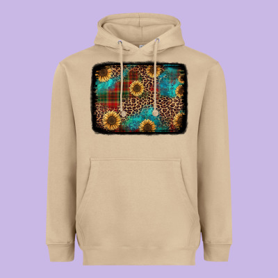 Christmas Sunflowers And Buffalo Plaid Background Heavyweight Hoodie Designed By Jasminsmagicworld