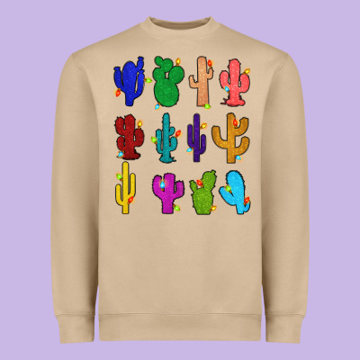 Christmas Glitter Cactus Heavyweight Sweatshirt Designed By Zillion Design Studio