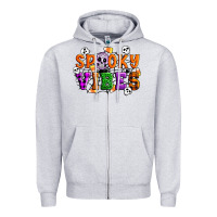 Heather Grey Spooky vibes Zipper Hoodie - Artiststas