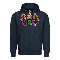 Navy Spooky vibes Zipper Hoodie - Artiststas