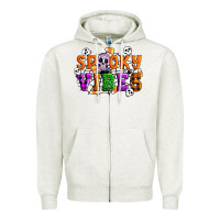 Oatmeal Heather Spooky vibes Zipper Hoodie - Artiststas