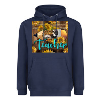Navy Western Teacher Pencil With Sunflowers Heavyweight Hoodie - LillyAllenDesigns