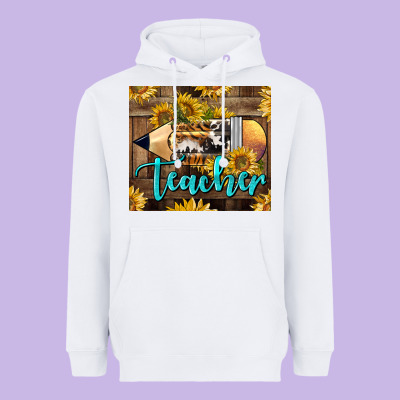 Western Teacher Pencil With Sunflowers Heavyweight Hoodie Designed By Lillyallendesigns