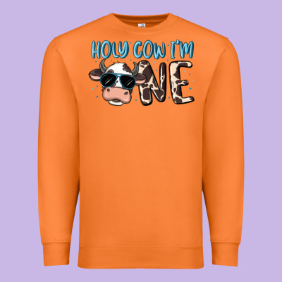 Holy Cow I'm One Premium Sweatshirt Designed By Maliassmallbusiness