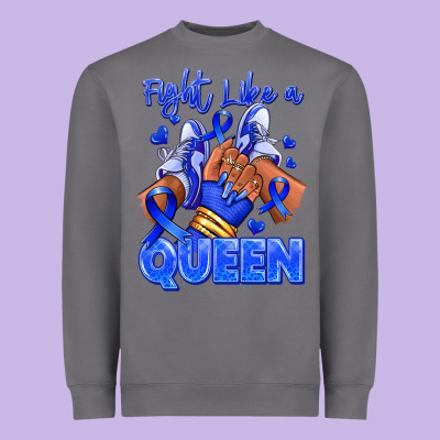 Heavyweight Sweatshirt fight like a queen navy blue colon cancer afro gir