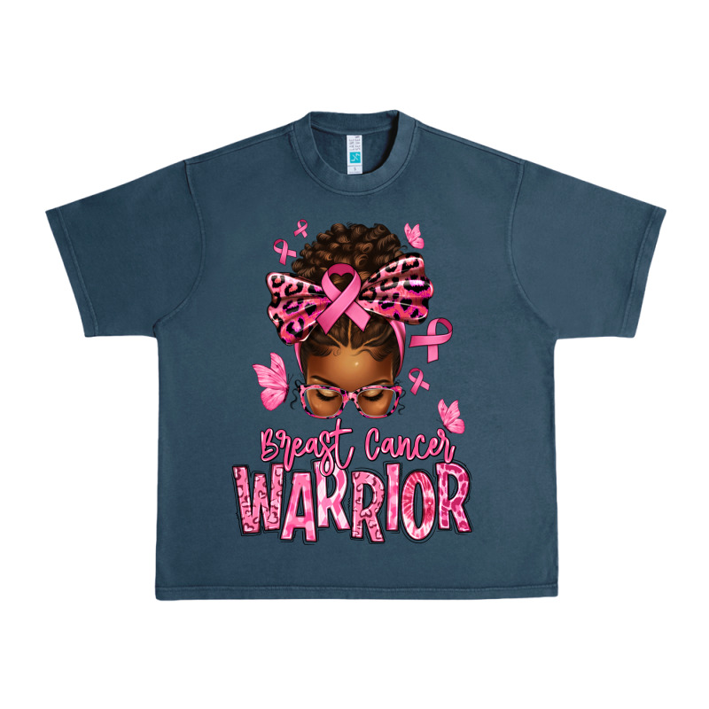 Brest Cancer Warrior Afro Messy Bun Urban Heavy Tee by texasbilliewilder | Teevron