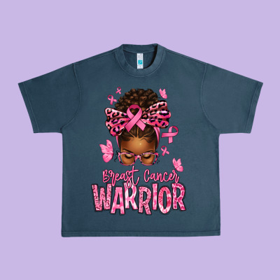 Brest Cancer Warrior Afro Messy Bun Urban Heavy Tee Designed By Texasbilliewilder