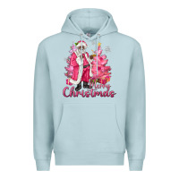 Blue Mist Pink Merry Christmas Black Santa Premium Hoodie - MaliasSmallBusiness