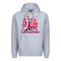 Heather Grey Pink Merry Christmas Black Santa Premium Hoodie - MaliasSmallBusiness