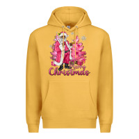 Mustard Pink Merry Christmas Black Santa Premium Hoodie - MaliasSmallBusiness