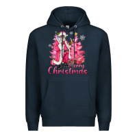 Navy Pink Merry Christmas Black Santa Premium Hoodie - MaliasSmallBusiness
