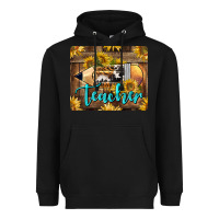 Black Western Teacher Pencil With Sunflowers Heavyweight Hoodie - LillyAllenDesigns