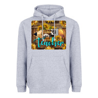 Heather Grey Western Teacher Pencil With Sunflowers Heavyweight Hoodie - LillyAllenDesigns