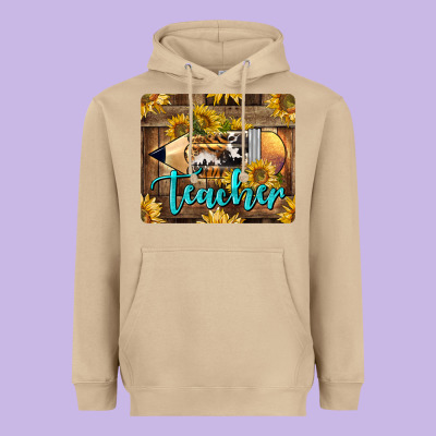 Western Teacher Pencil With Sunflowers Heavyweight Hoodie Designed By Lillyallendesigns