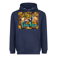 Navy Western Teacher Pencil With Sunflowers Heavyweight Hoodie - LillyAllenDesigns