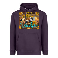 Plum Western Teacher Pencil With Sunflowers Heavyweight Hoodie - LillyAllenDesigns