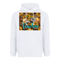 White Western Teacher Pencil With Sunflowers Heavyweight Hoodie - LillyAllenDesigns