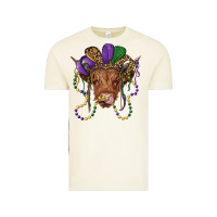 Highland Cow With Mardi Gras Hat Vintage Tee | Teevron