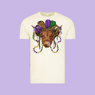 Highland Cow With Mardi Gras Hat Vintage Tee Designed By Ranaportraitstore