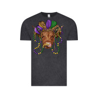 Vintage Black highland cow with mardi gras hat Vintage Tee - RanaPortraitStore