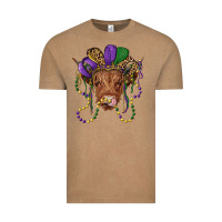 Vintage Coffee highland cow with mardi gras hat Vintage Tee - RanaPortraitStore